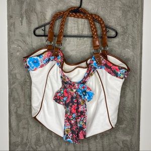 Poppie Jones | White Canvas Tote with Floral Bow